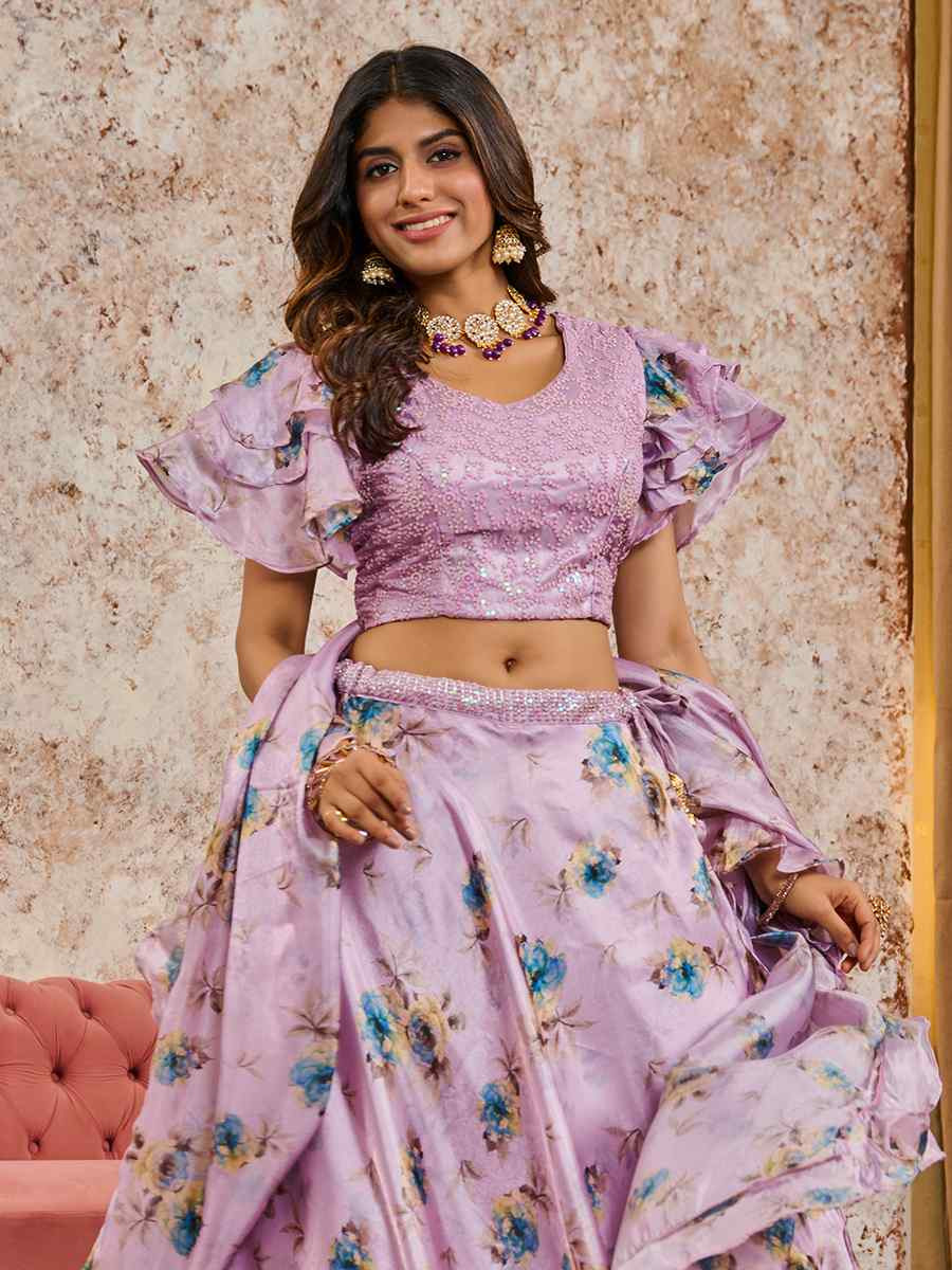 Lavender Silk Embroidery Festival Wedding Heavy Border Lehenga Choli