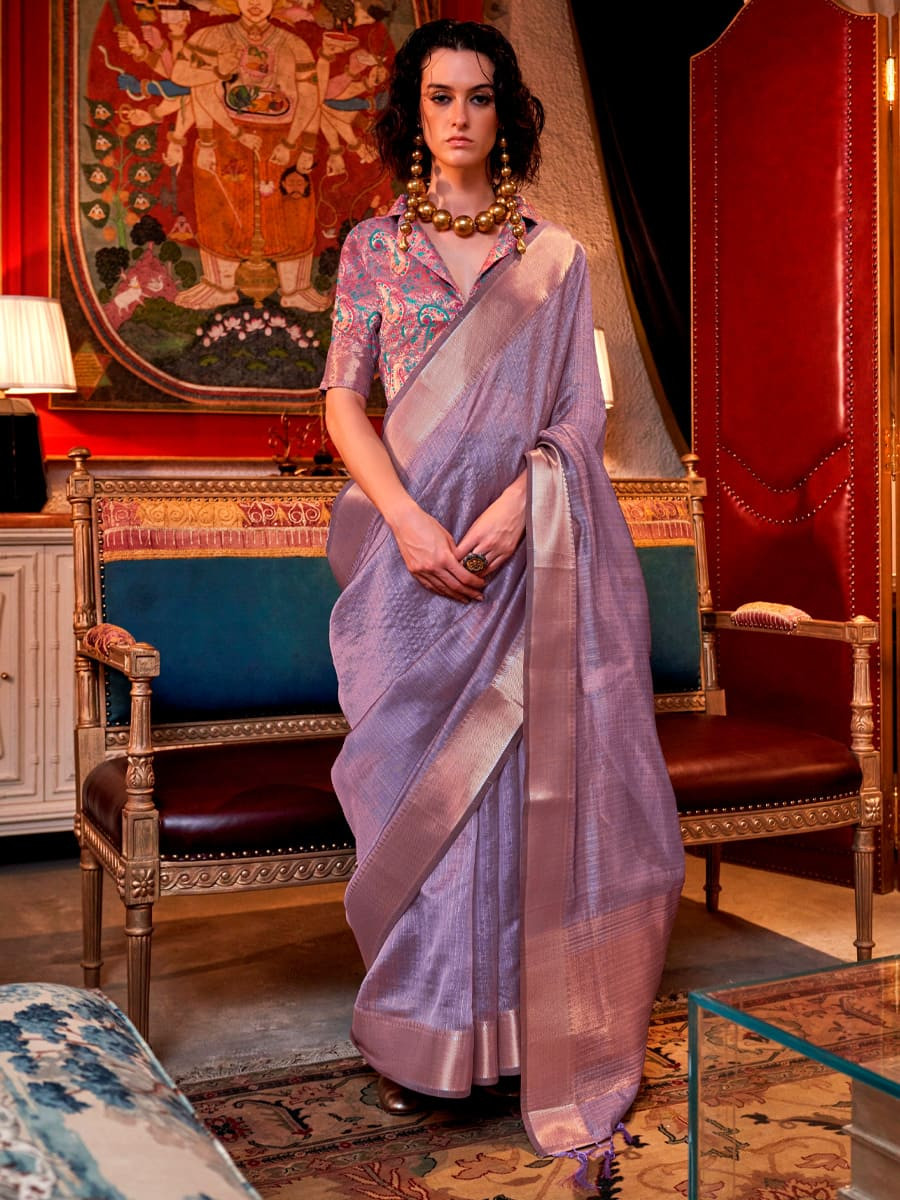 Lavender Silk Handwoven Festival Wedding Heavy Border Saree