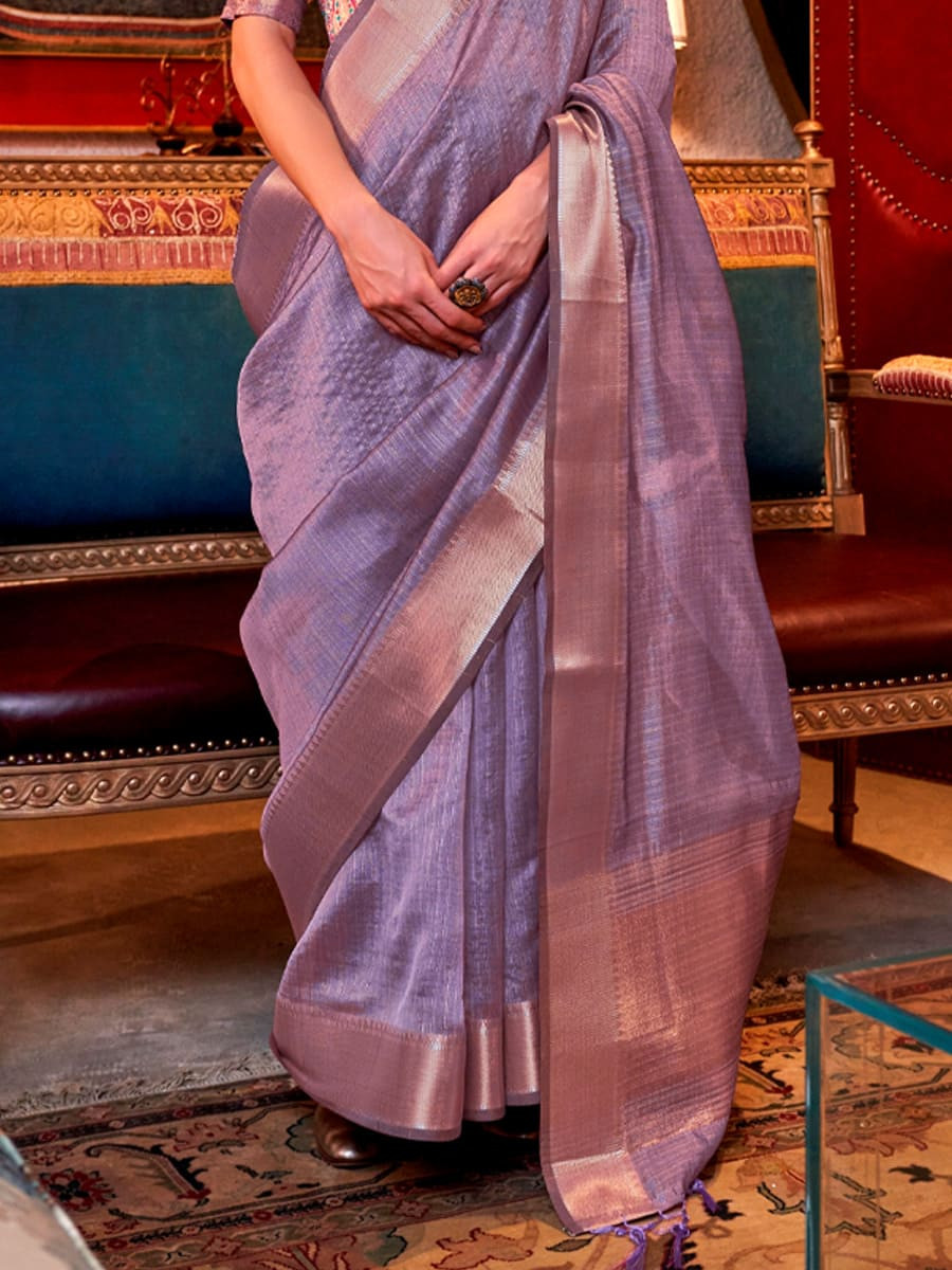 Lavender Silk Handwoven Festival Wedding Heavy Border Saree