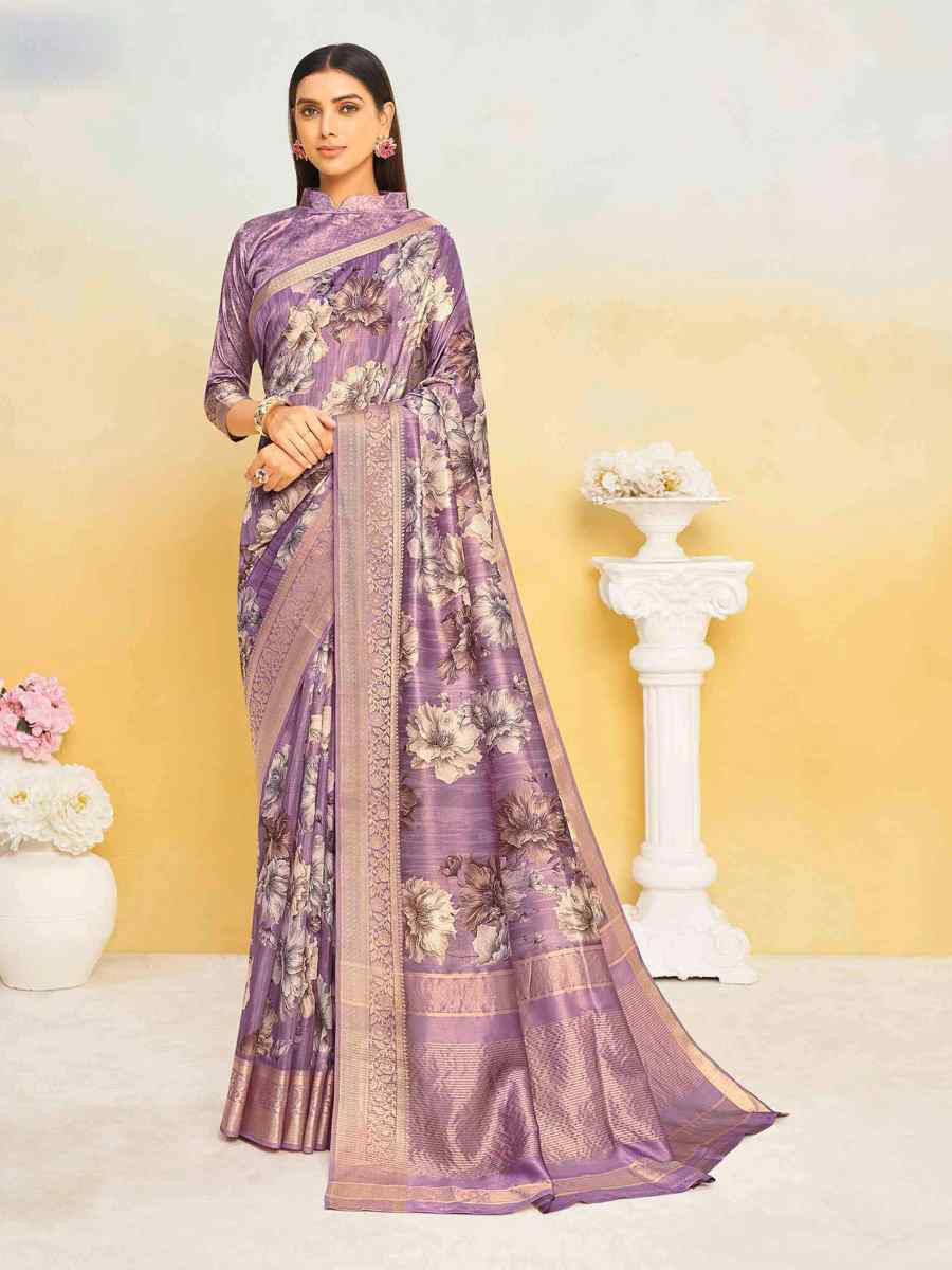 Lavender Silk Handwoven Festival Wedding Heavy Border Saree