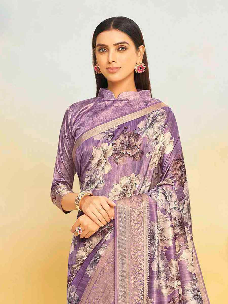 Lavender Silk Handwoven Festival Wedding Heavy Border Saree