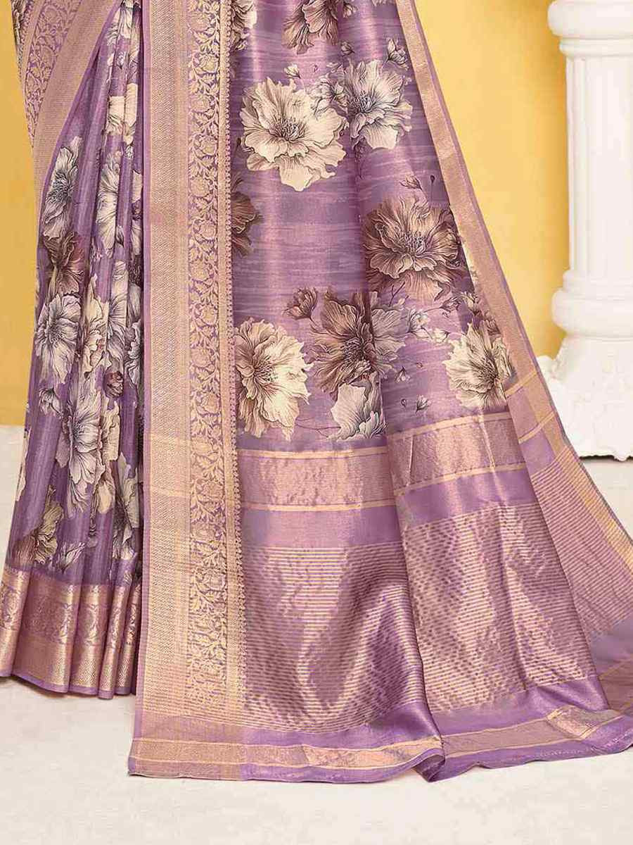 Lavender Silk Handwoven Festival Wedding Heavy Border Saree