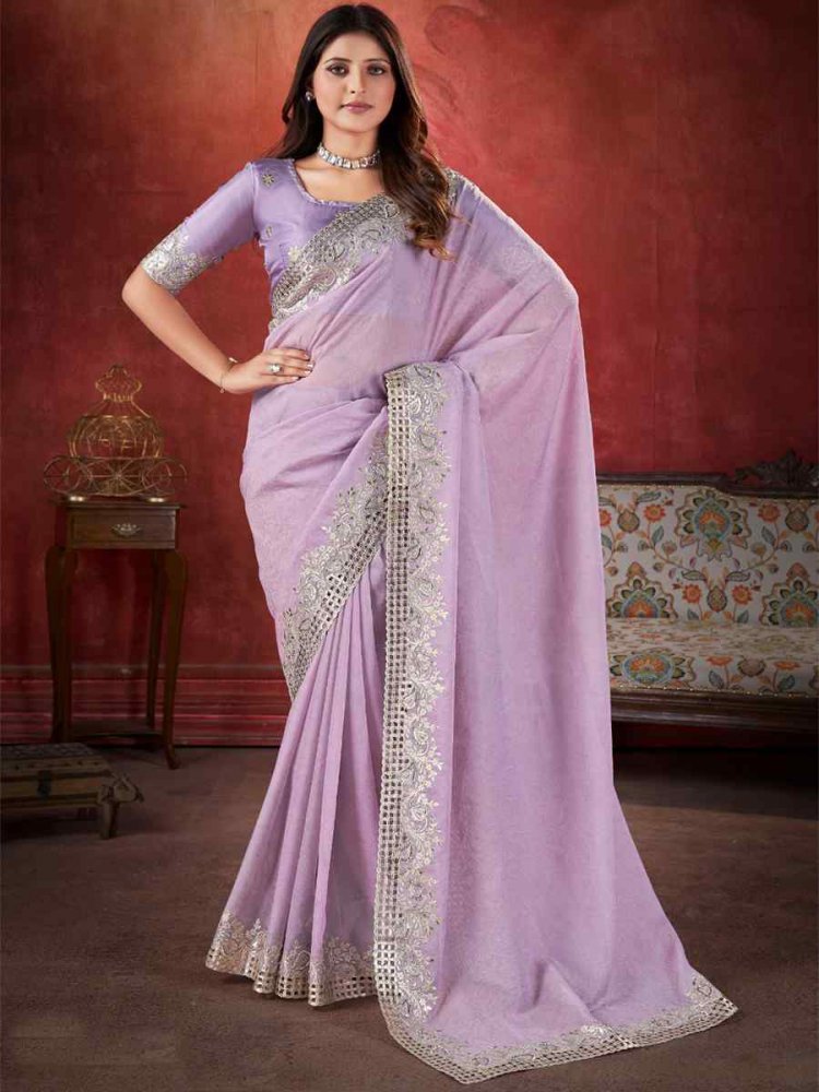 Lavender Silk Handwoven Wedding Festival Heavy Border Saree