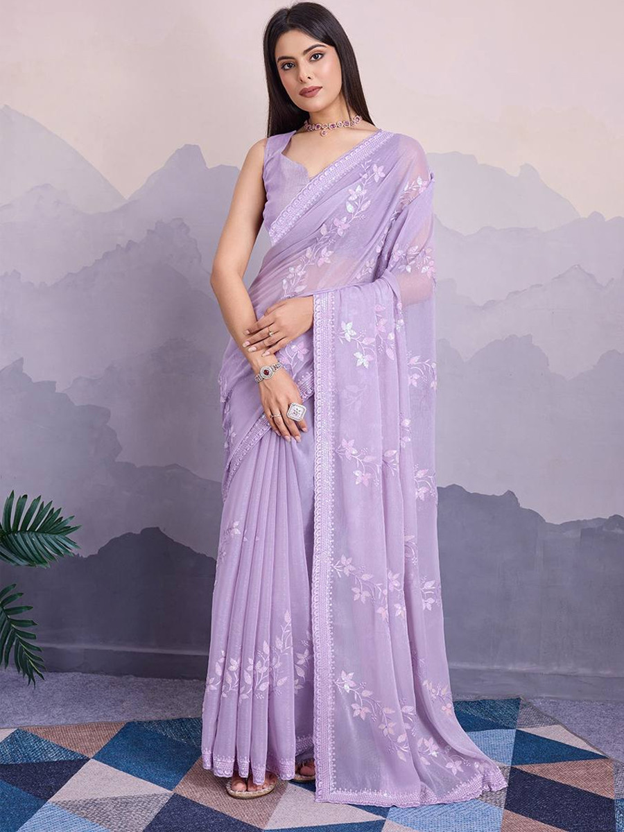 Lavender Simmer Chiffon Handwoven Festival Wedding Classic Style Saree