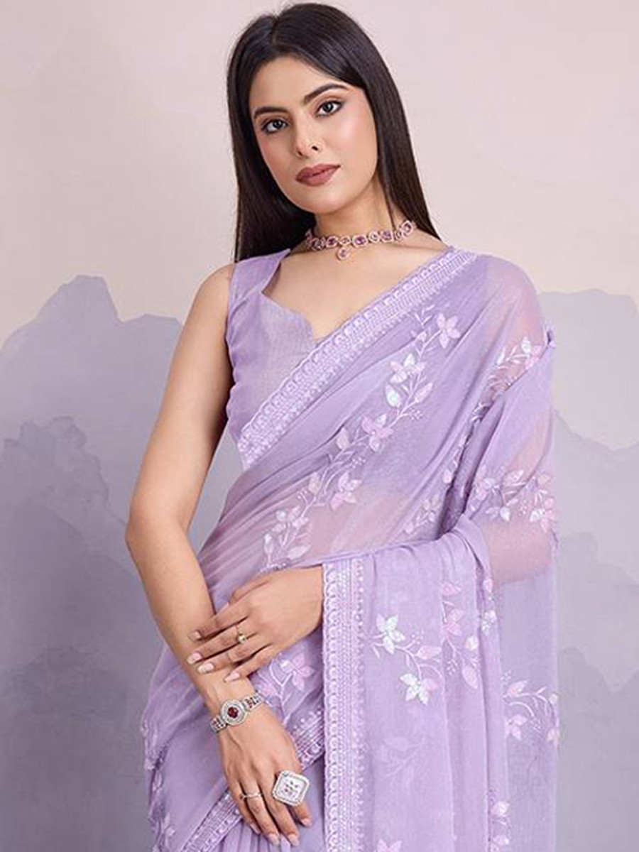 Lavender Simmer Chiffon Handwoven Festival Wedding Classic Style Saree