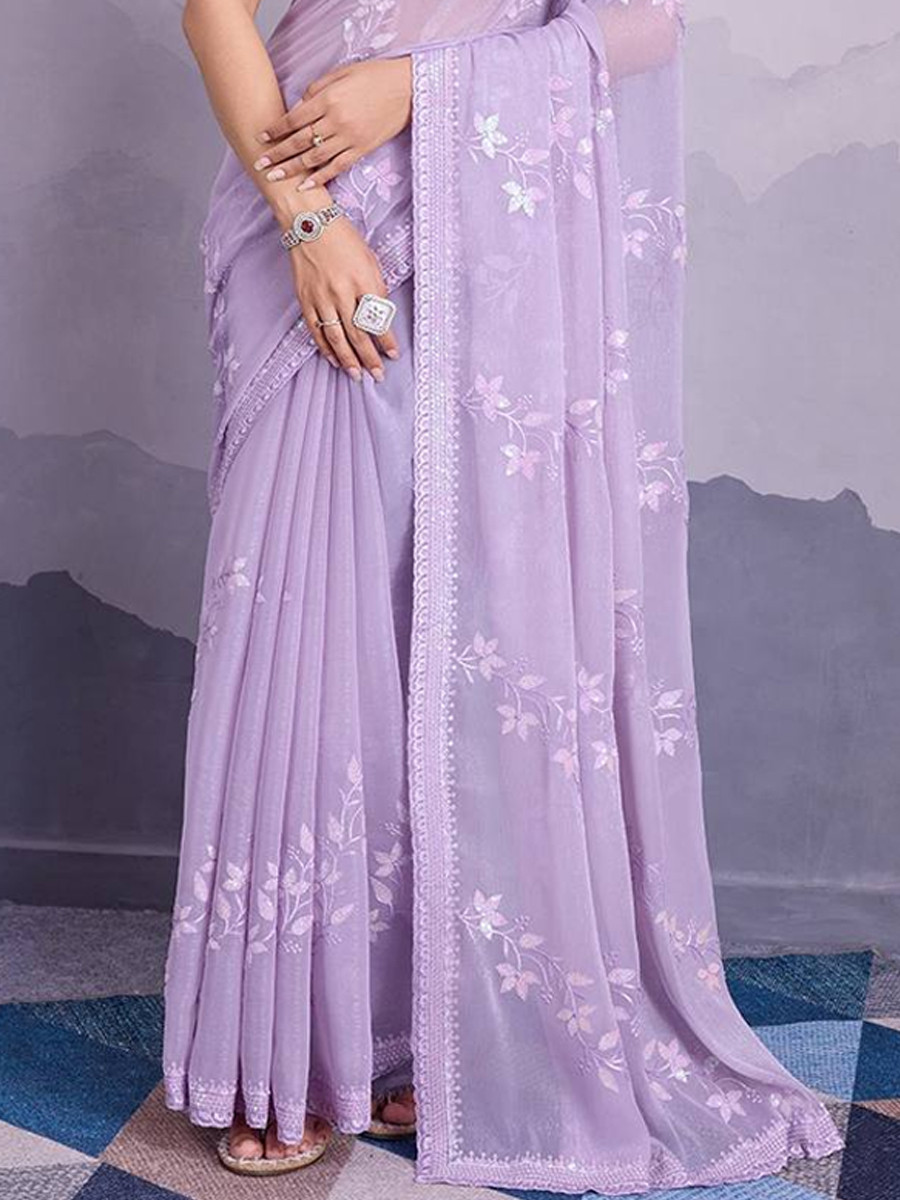 Lavender Simmer Chiffon Handwoven Festival Wedding Classic Style Saree