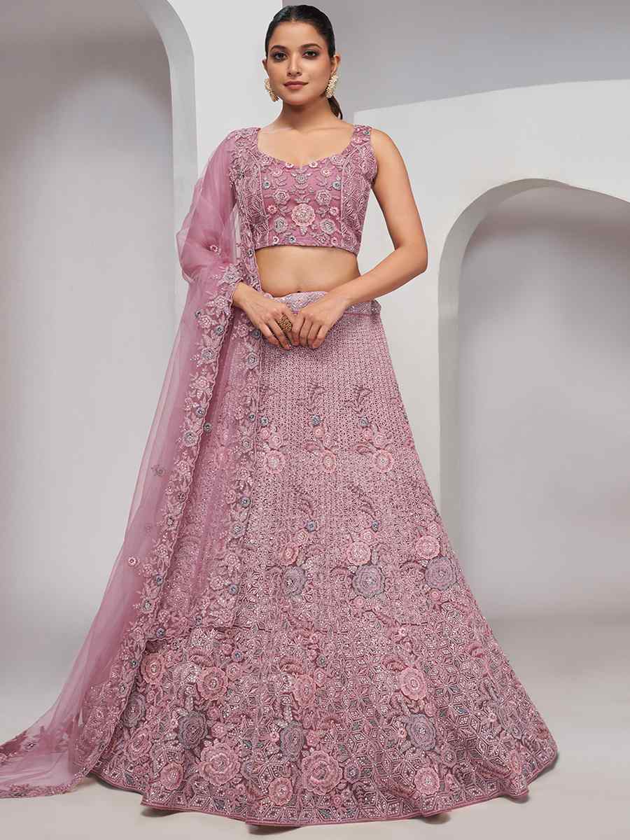 Lavender Soft Net Embroidery Bridesmaid Wedding Heavy Border Lehenga Choli