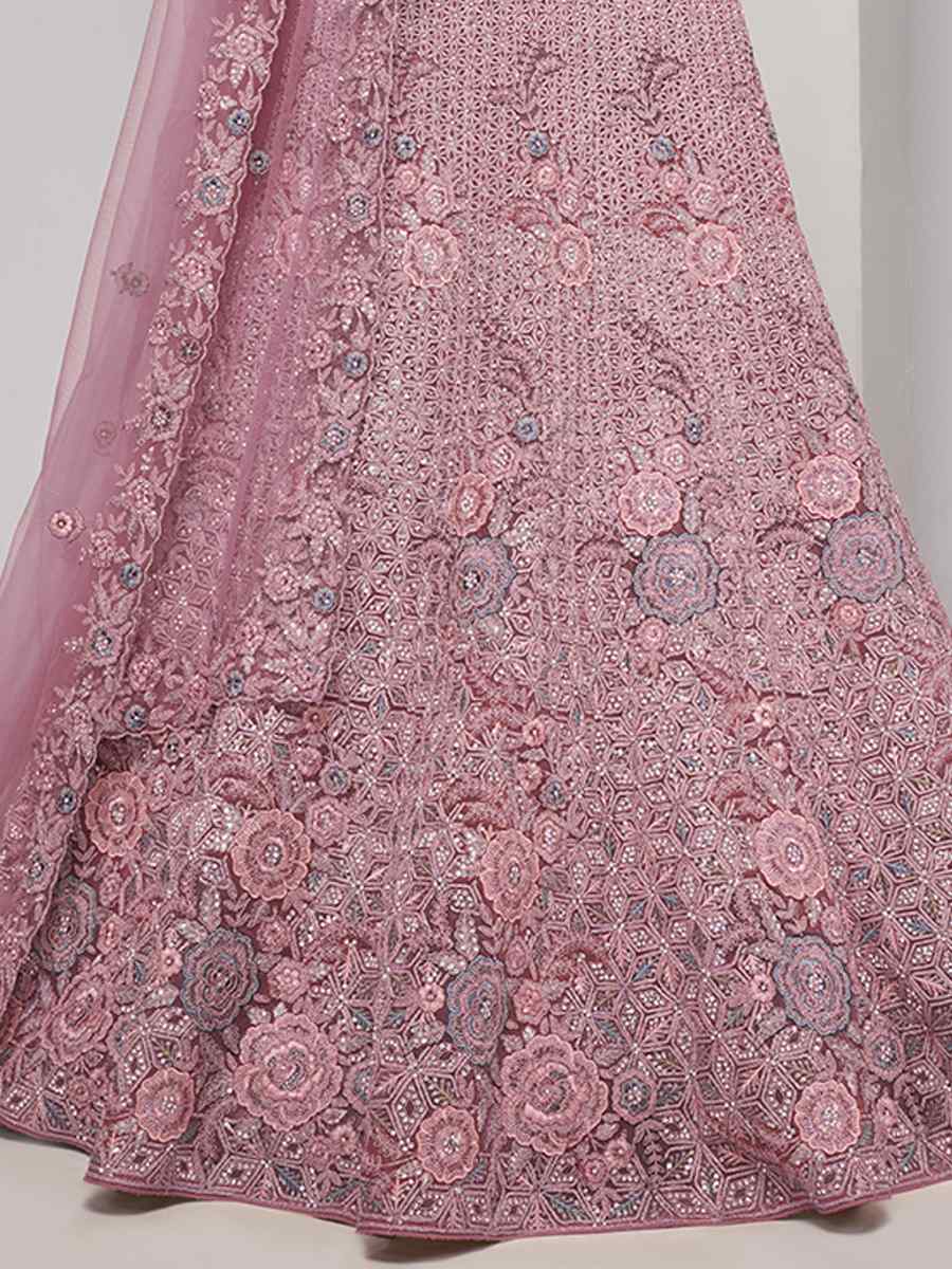 Lavender Soft Net Embroidery Bridesmaid Wedding Heavy Border Lehenga Choli