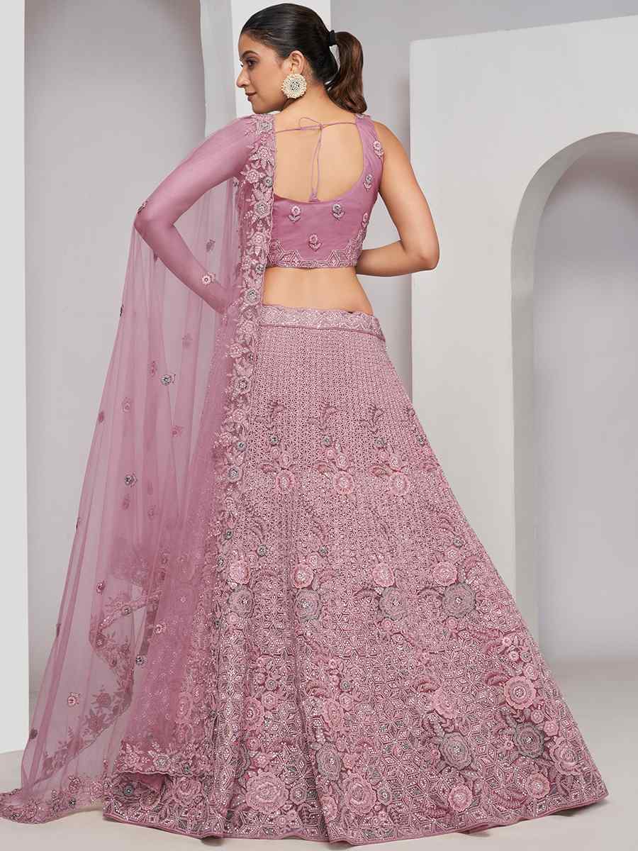 Lavender Soft Net Embroidery Bridesmaid Wedding Heavy Border Lehenga Choli