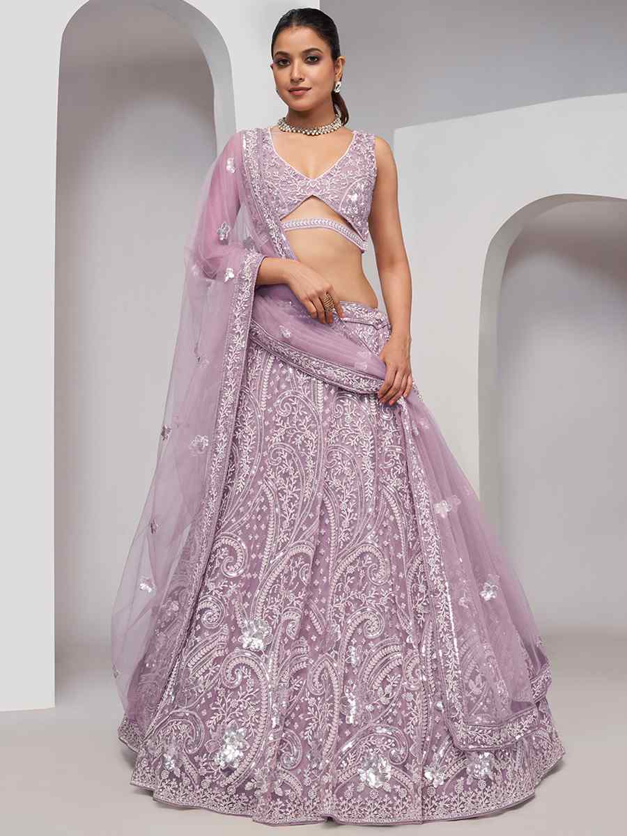 Lavender Soft Net Embroidery Bridesmaid Wedding Heavy Border Lehenga Choli