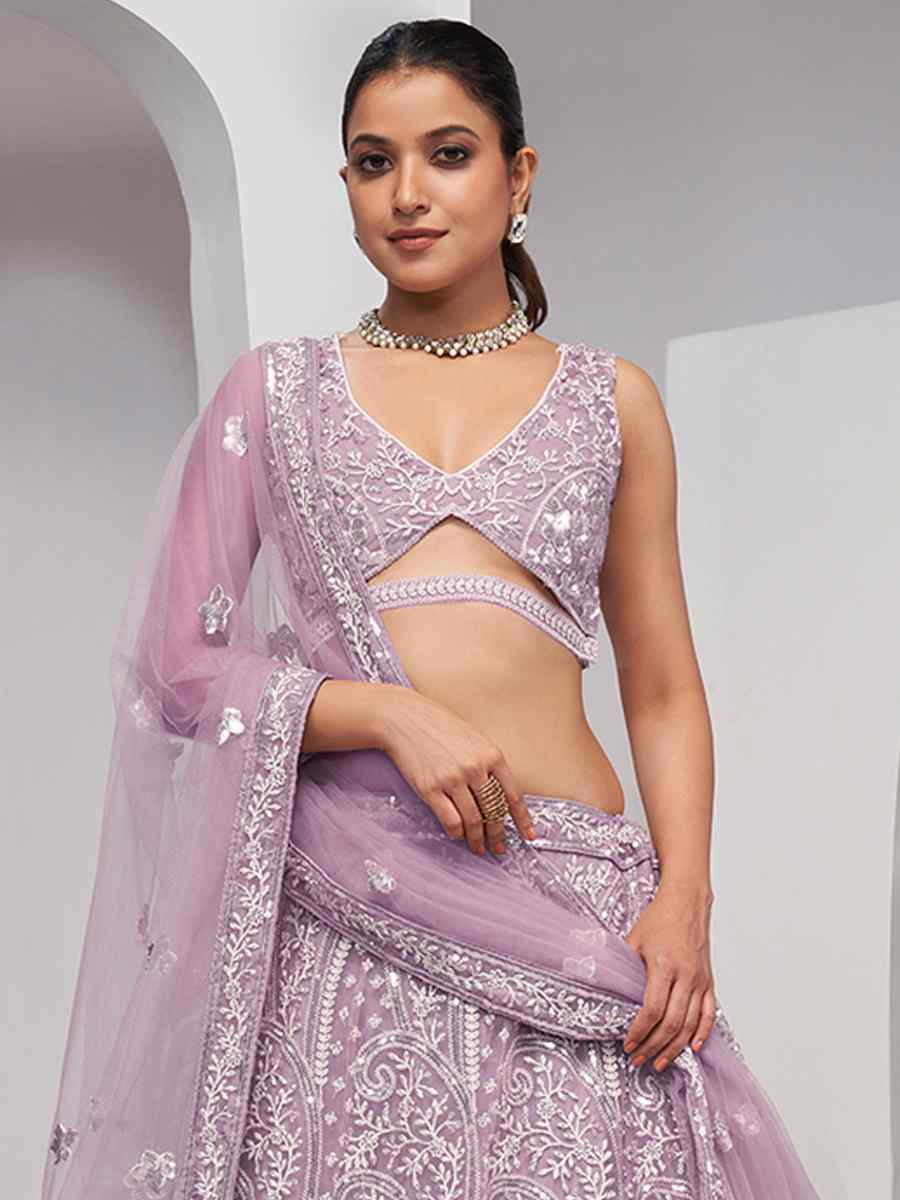 Lavender Soft Net Embroidery Bridesmaid Wedding Heavy Border Lehenga Choli