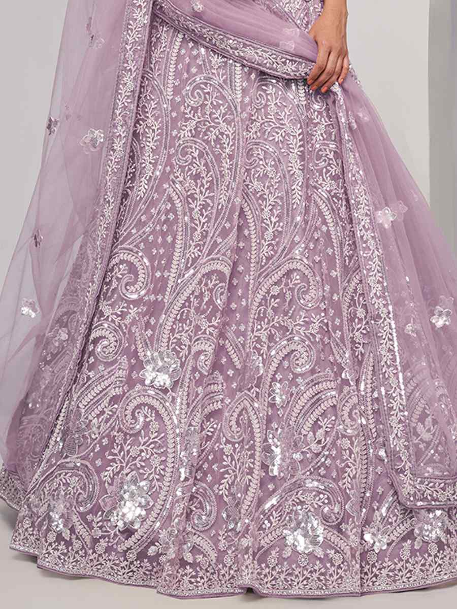 Lavender Soft Net Embroidery Bridesmaid Wedding Heavy Border Lehenga Choli