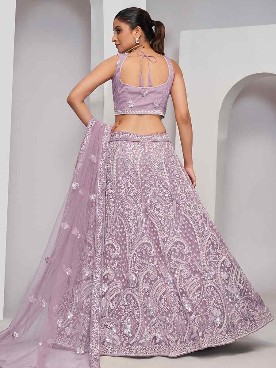 Lavender Soft Net Embroidery Bridesmaid Wedding Heavy Border Lehenga Choli