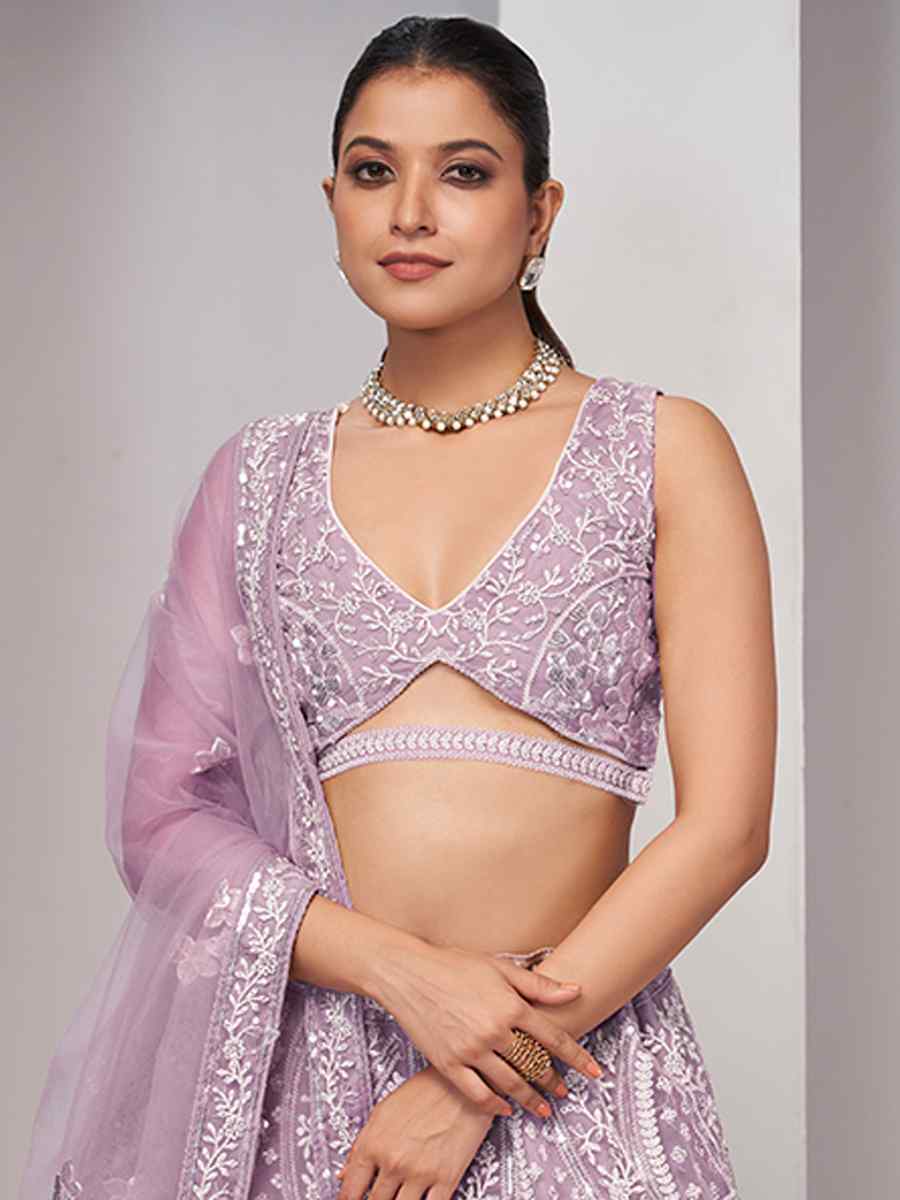 Lavender Soft Net Embroidery Bridesmaid Wedding Heavy Border Lehenga Choli