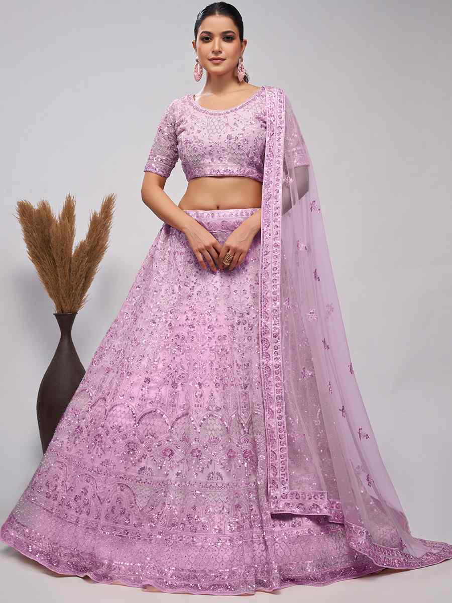 Lavender Soft Net Embroidery Bridesmaid Wedding Heavy Border Lehenga Choli