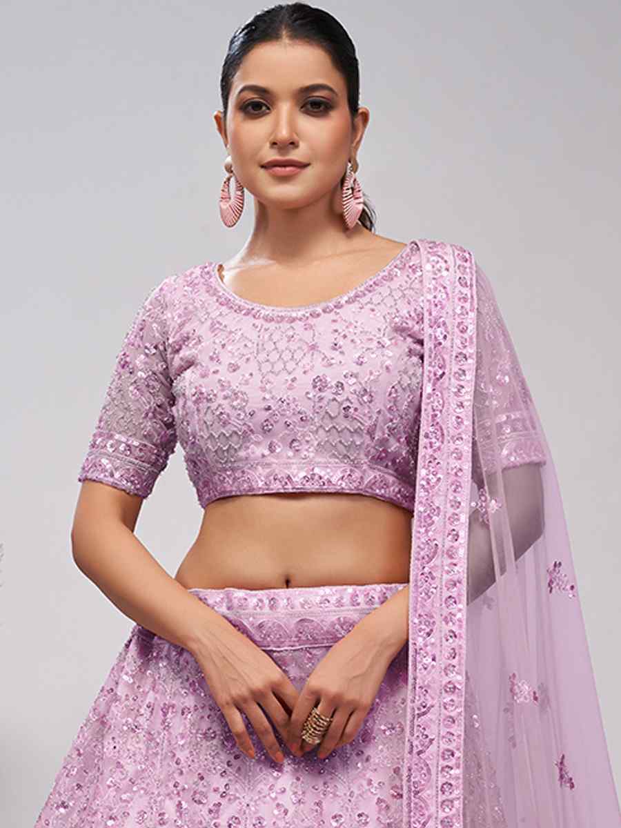 Lavender Soft Net Embroidery Bridesmaid Wedding Heavy Border Lehenga Choli