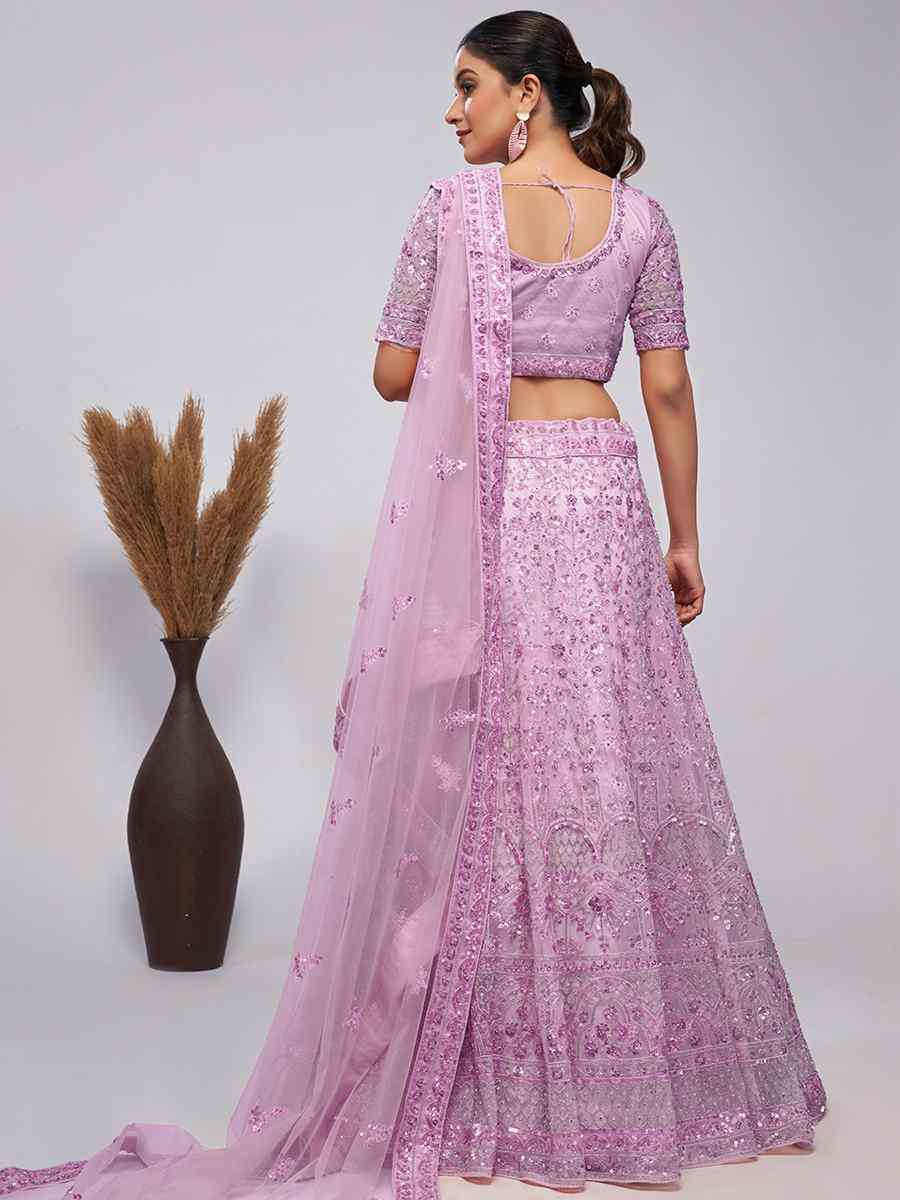 Lavender Soft Net Embroidery Bridesmaid Wedding Heavy Border Lehenga Choli