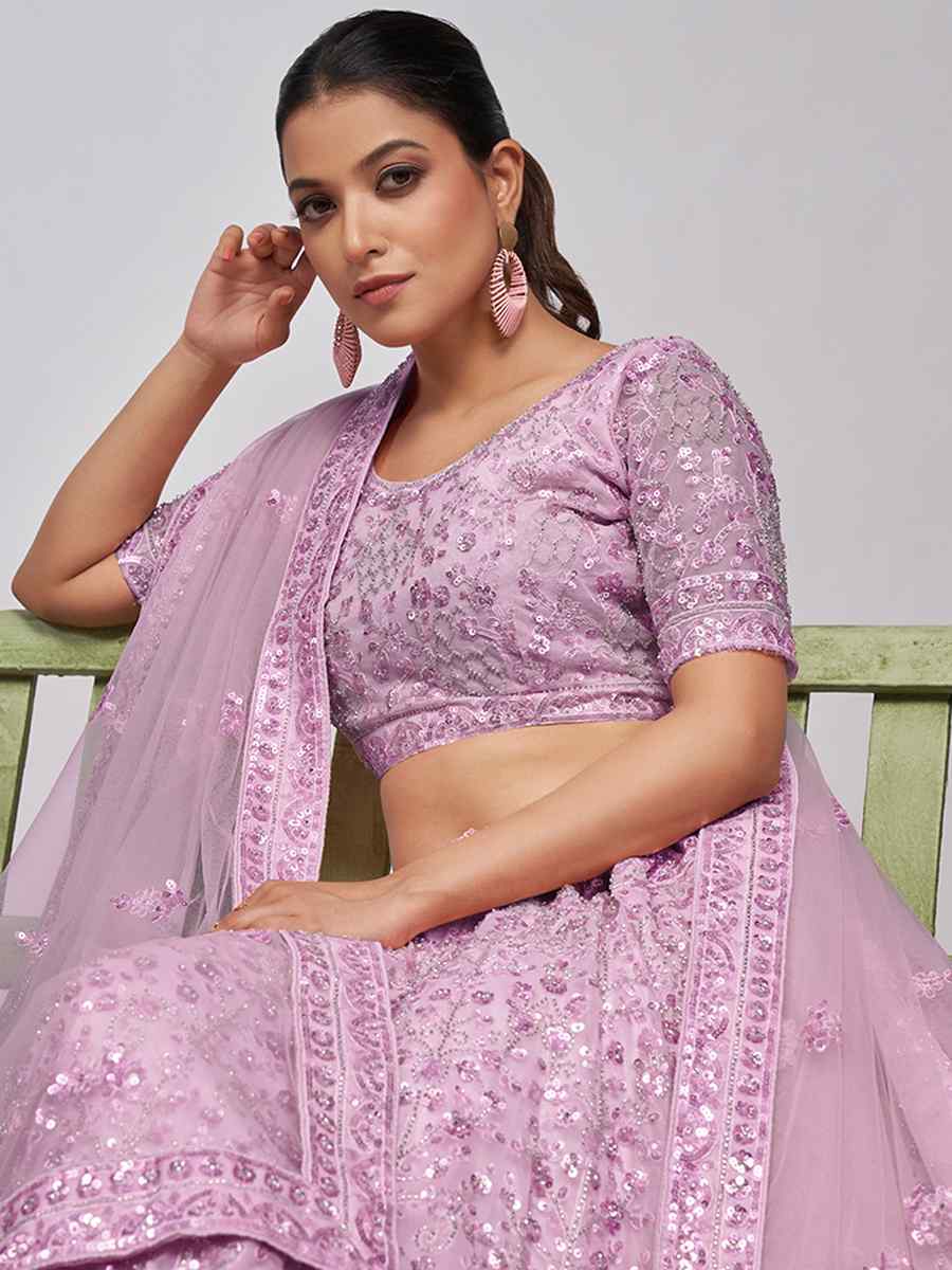 Lavender Soft Net Embroidery Bridesmaid Wedding Heavy Border Lehenga Choli