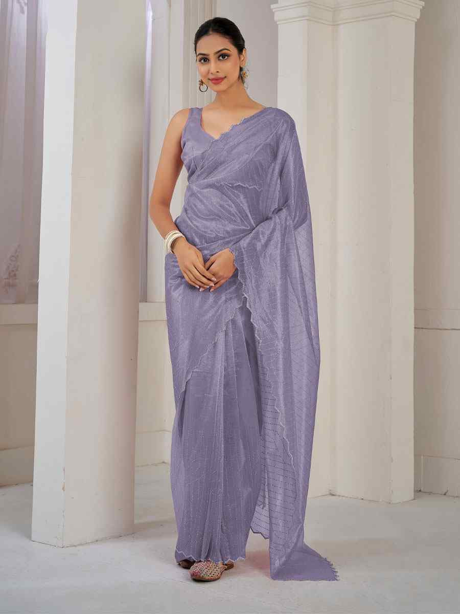 Lavender Soft Organza Net Handwoven Festival Party Classic Style Saree