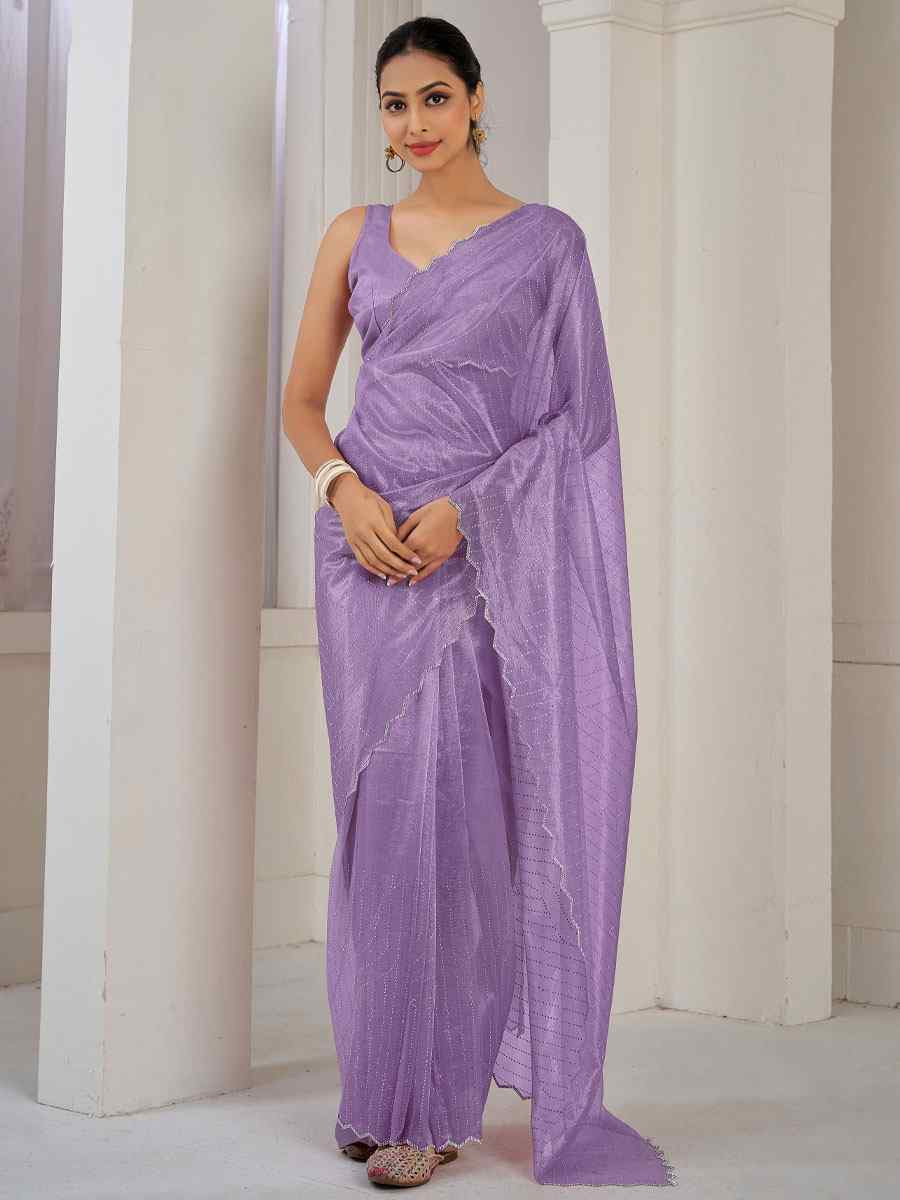 Lavender Soft Organza Net Handwoven Festival Party Classic Style Saree