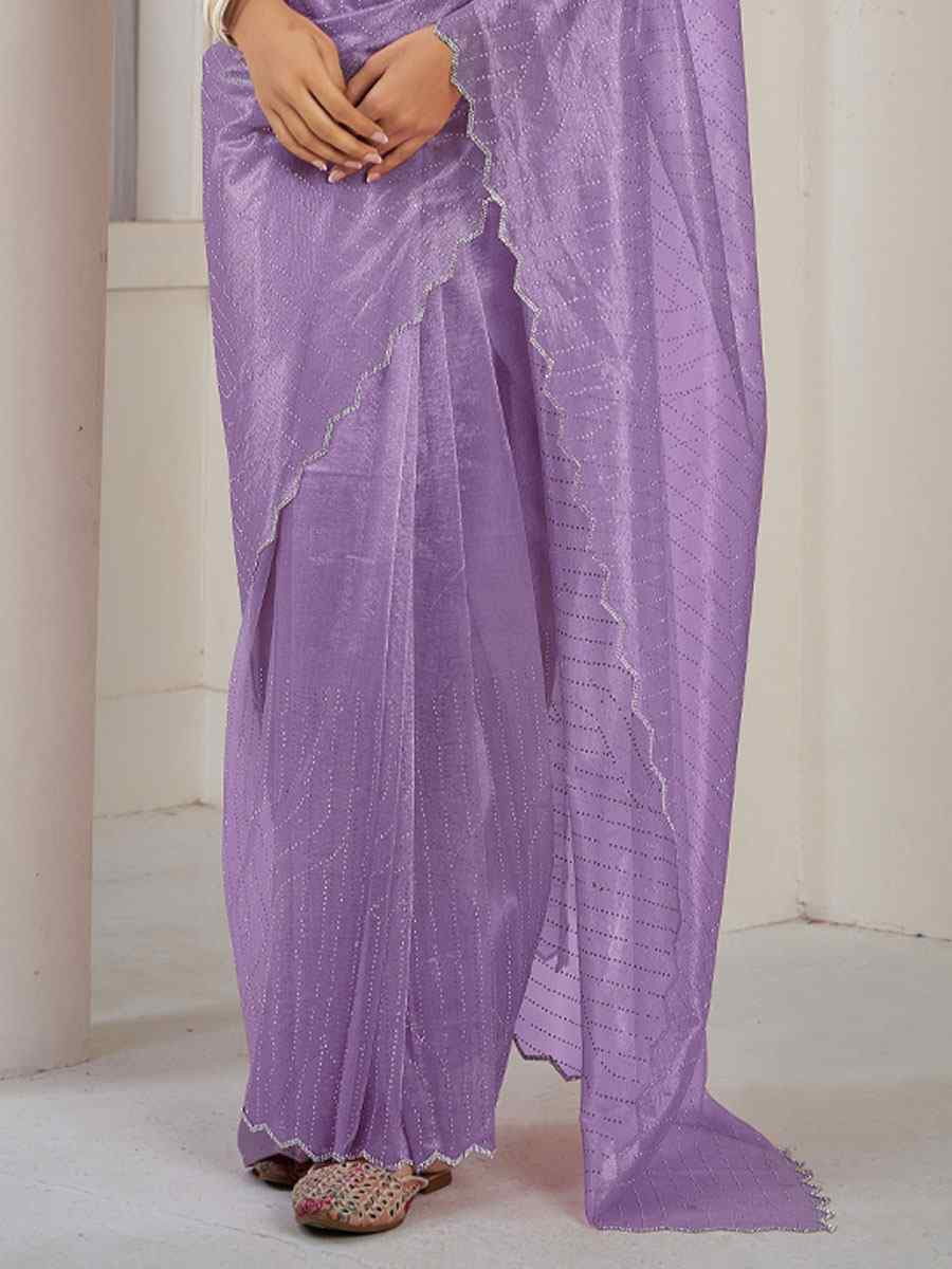 Lavender Soft Organza Net Handwoven Festival Party Classic Style Saree