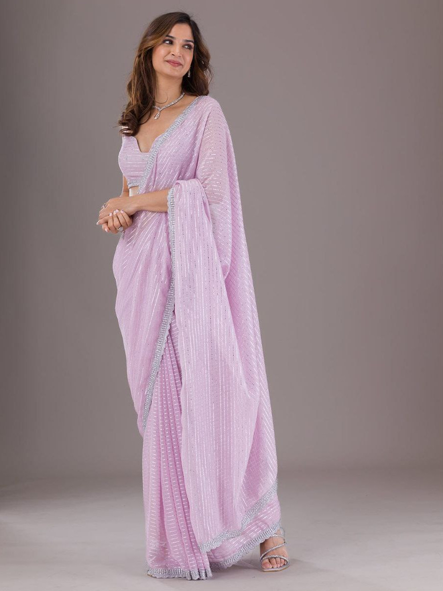 Lavender Soft Pure Rolex Embroidered Festival Party Classic Style Saree