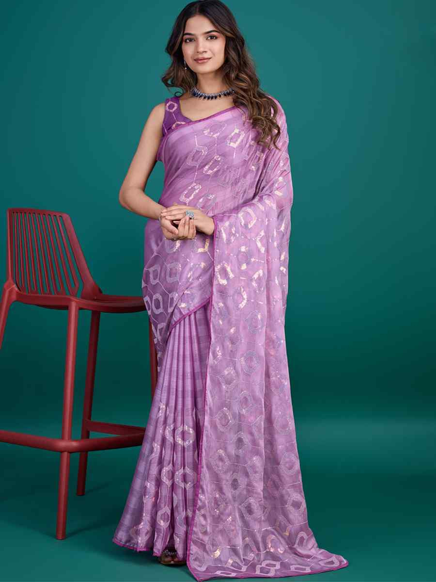 Lavender Soft Pure Rolex Embroidered Festival Party Classic Style Saree