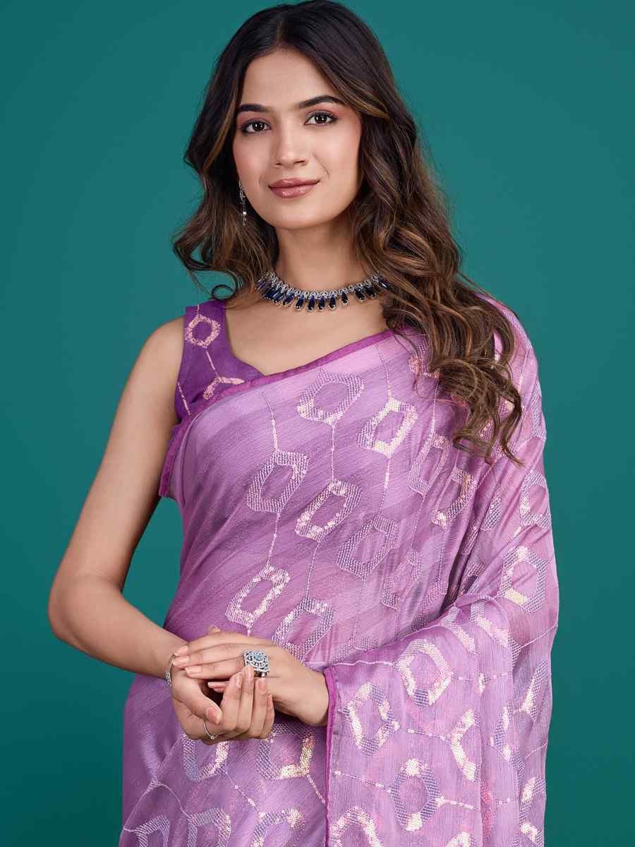 Lavender Soft Pure Rolex Embroidered Festival Party Classic Style Saree