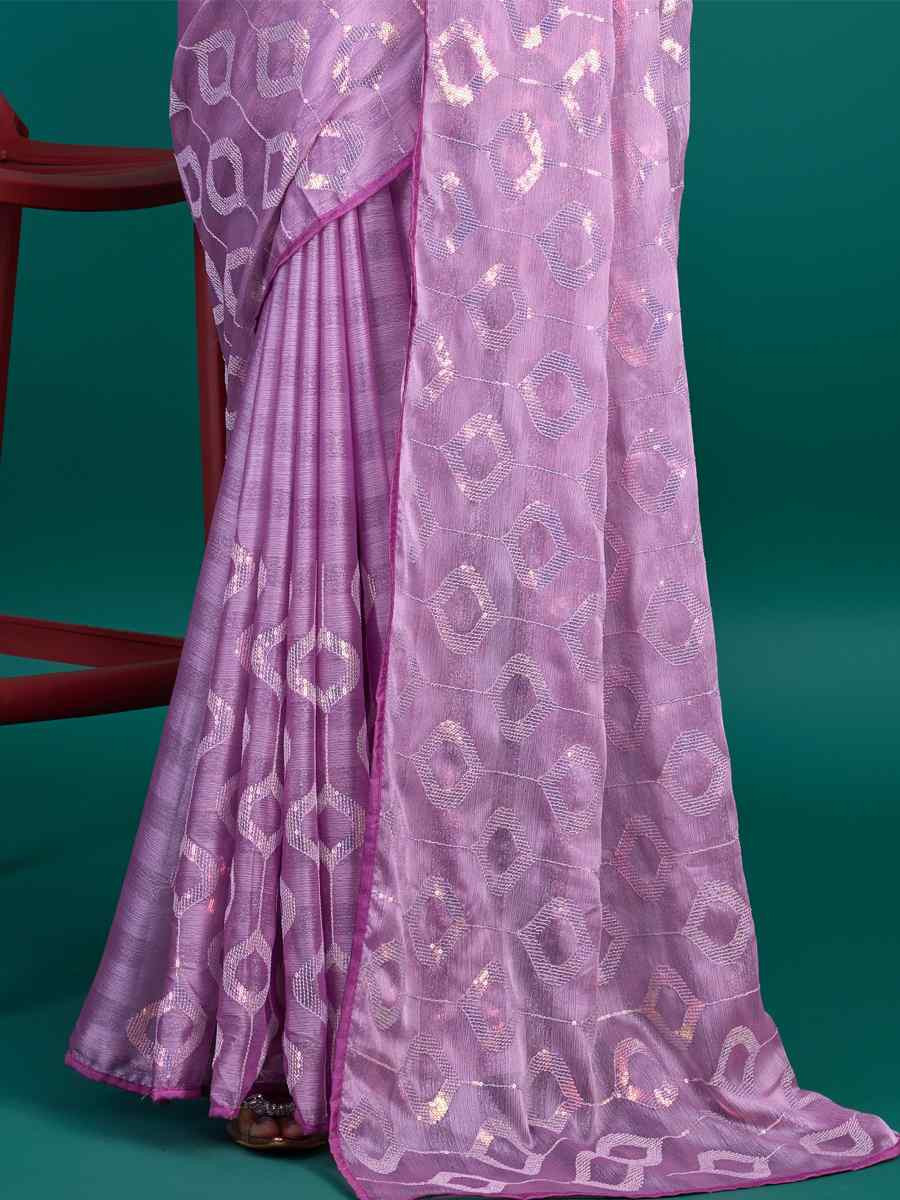 Lavender Soft Pure Rolex Embroidered Festival Party Classic Style Saree