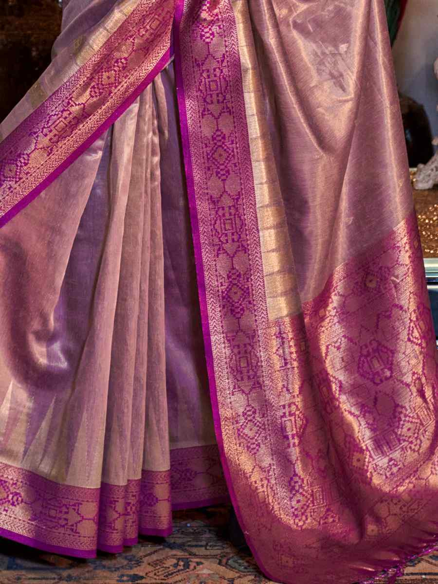 Lavender Tissue Silk Handwoven Festival Wedding Heavy Border Saree