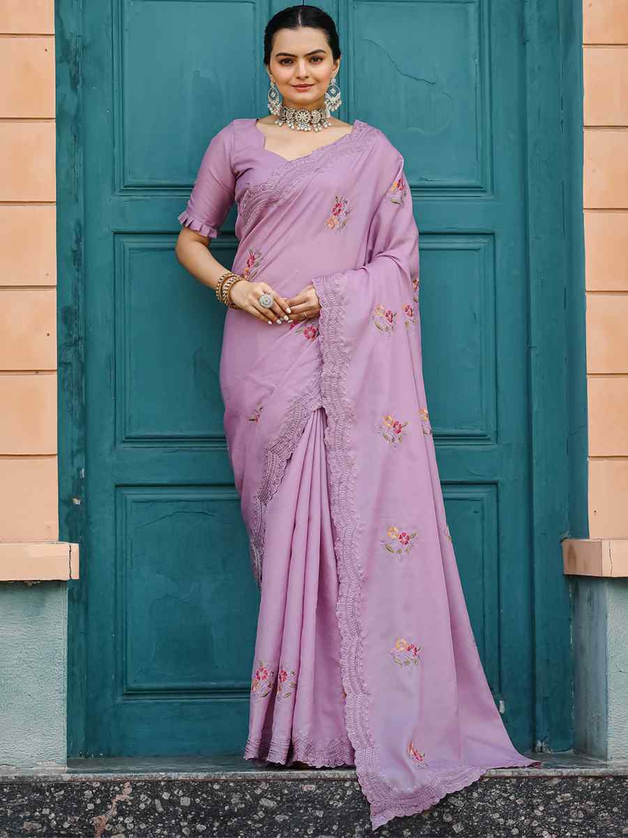 Lavender Tussar Cotton Handwoven Wedding Festival Heavy Border Saree