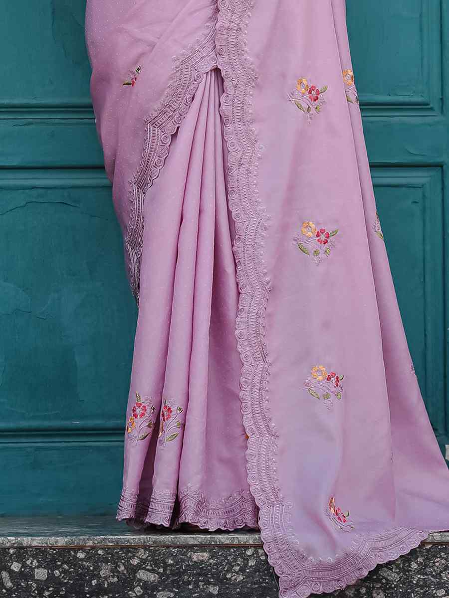 Lavender Tussar Cotton Handwoven Wedding Festival Heavy Border Saree