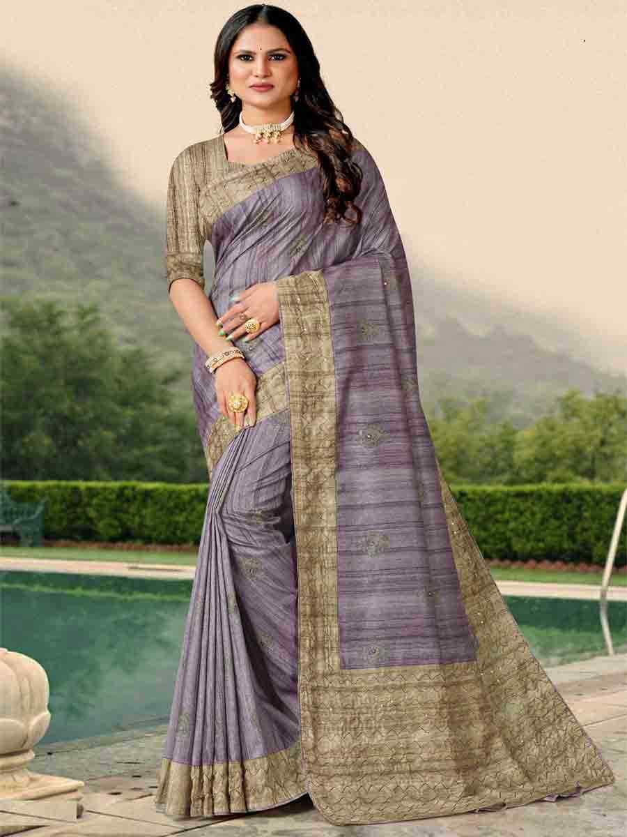 Lavender Tussar Silk Handwoven Casual Festival Classic Style Saree