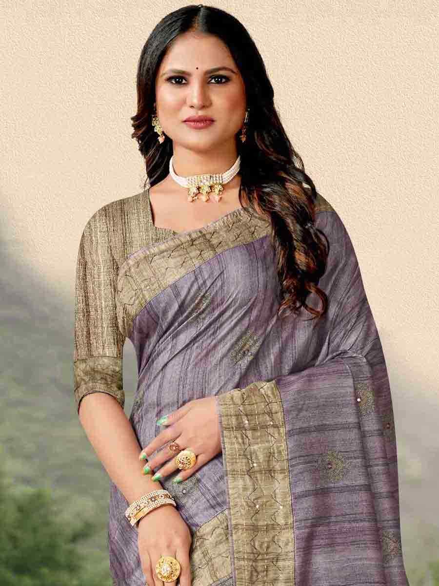 Lavender Tussar Silk Handwoven Casual Festival Classic Style Saree