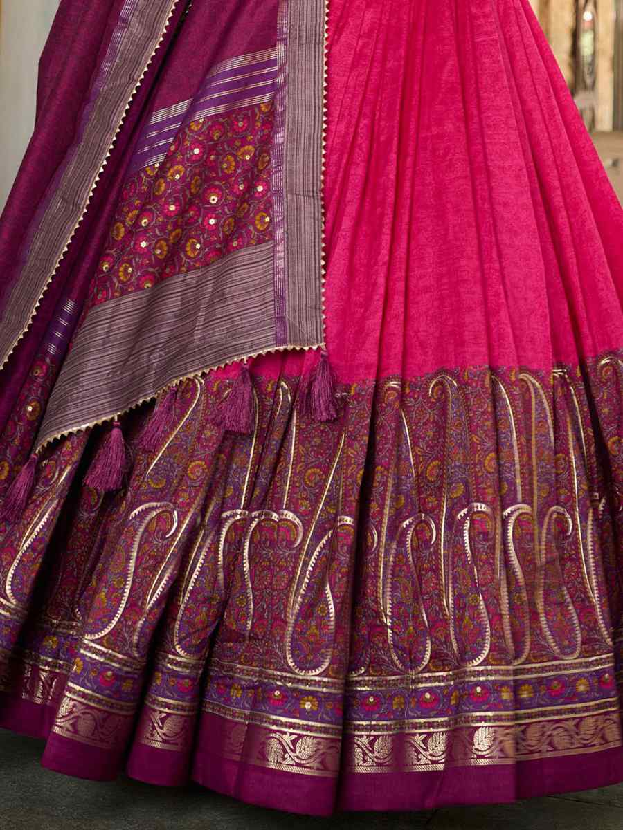 Lavender Tussar Silk Printed Festival Mehendi Heavy Border Lehenga Choli