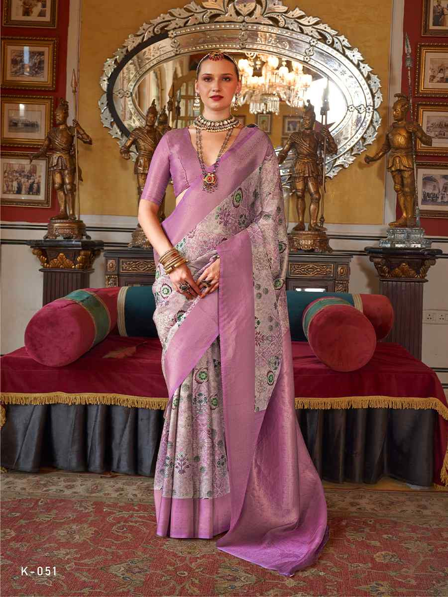 Lavender Tusser Silk Handwoven Festival Wedding Heavy Border Saree