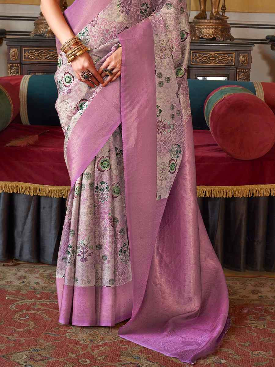 Lavender Tusser Silk Handwoven Festival Wedding Heavy Border Saree