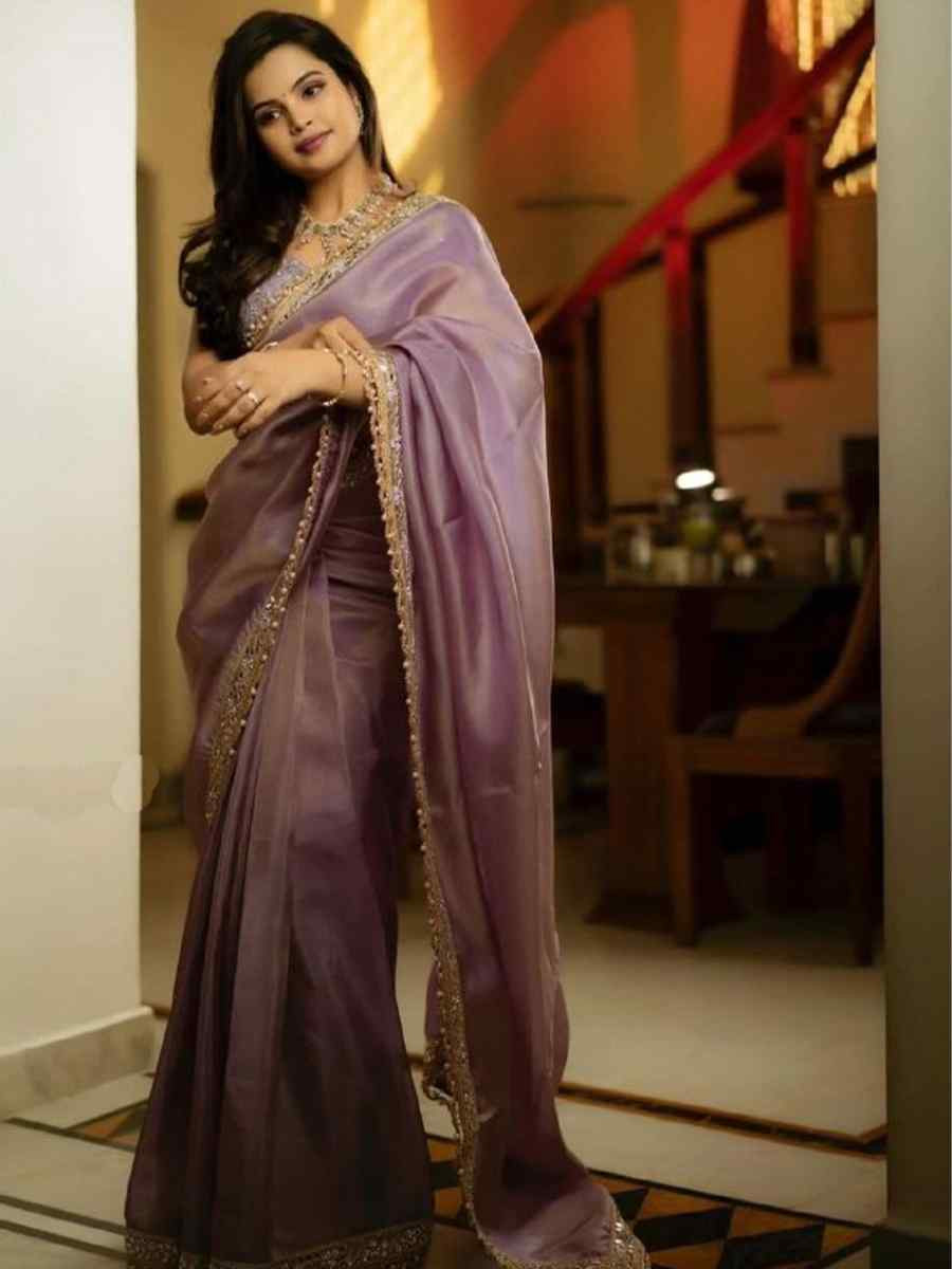 Lavender Tusser Silk Handwoven Festival Wedding Heavy Border Saree