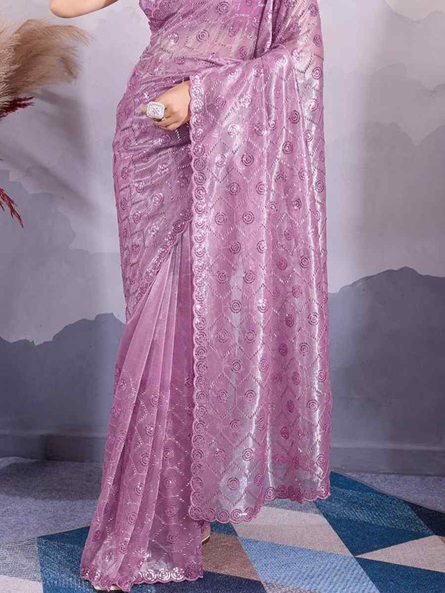 Lavender Twill Net Handwoven Festival Wedding Heavy Border Saree