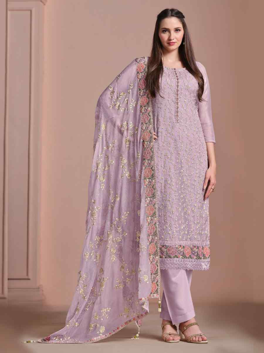 Lavender Twinkle Chiffon Embroidered Festival Wedding Pant Salwar Kameez