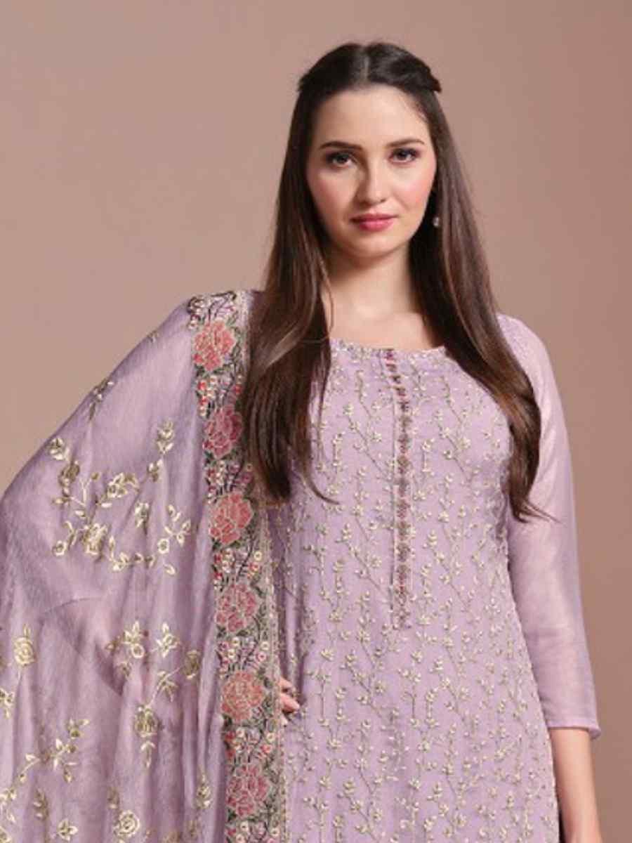 Lavender Twinkle Chiffon Embroidered Festival Wedding Pant Salwar Kameez