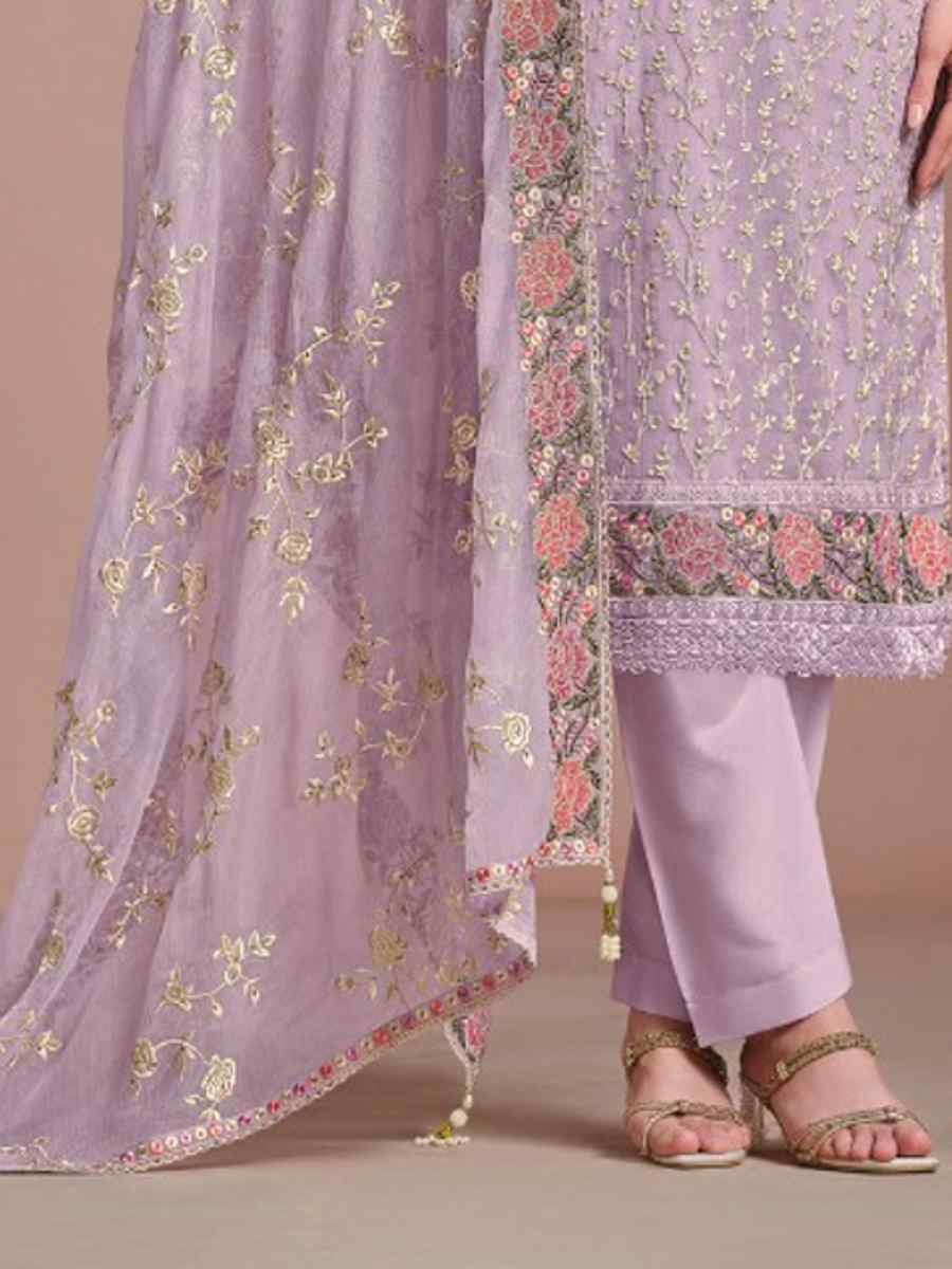 Lavender Twinkle Chiffon Embroidered Festival Wedding Pant Salwar Kameez