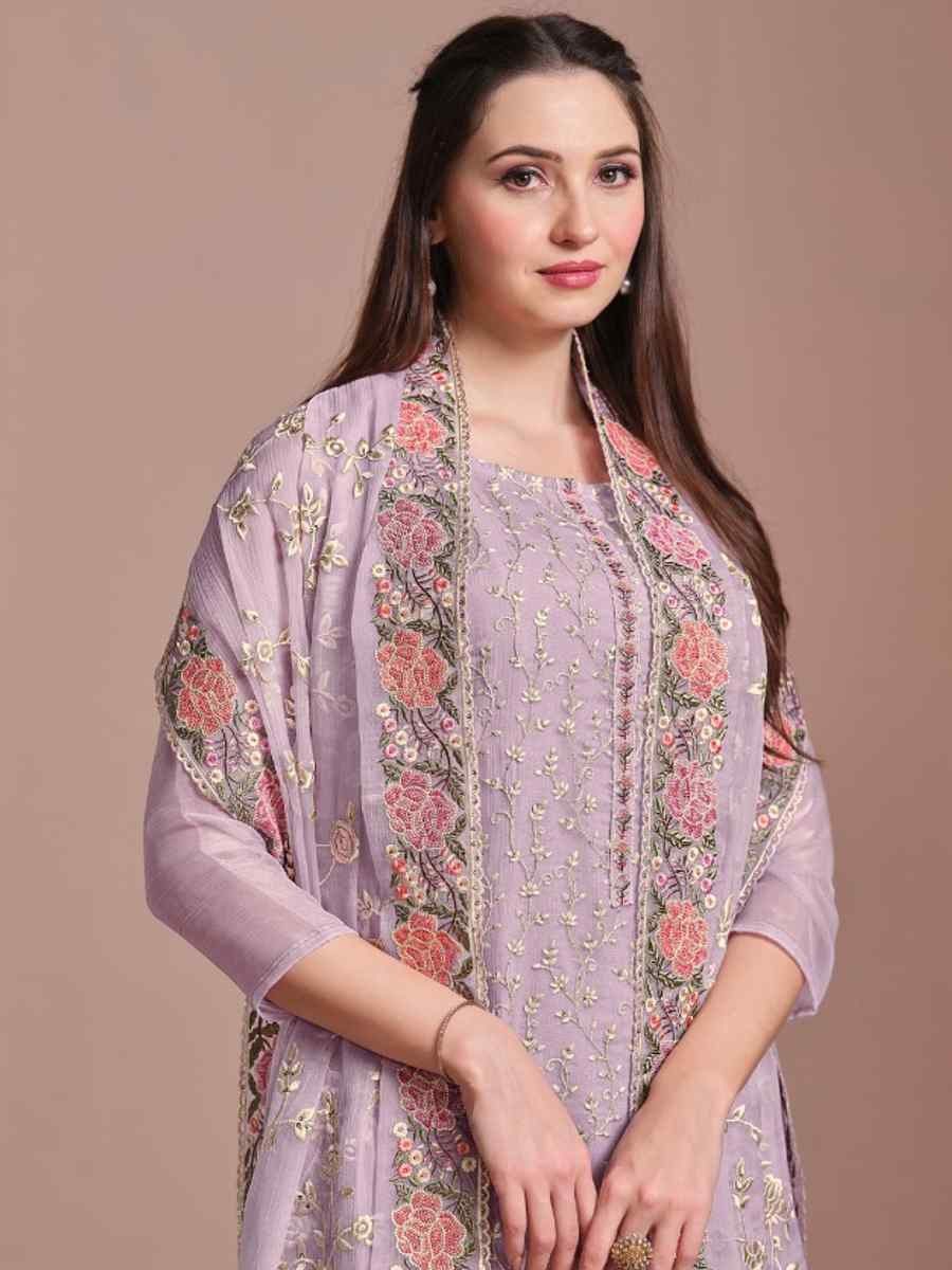 Lavender Twinkle Chiffon Embroidered Festival Wedding Pant Salwar Kameez