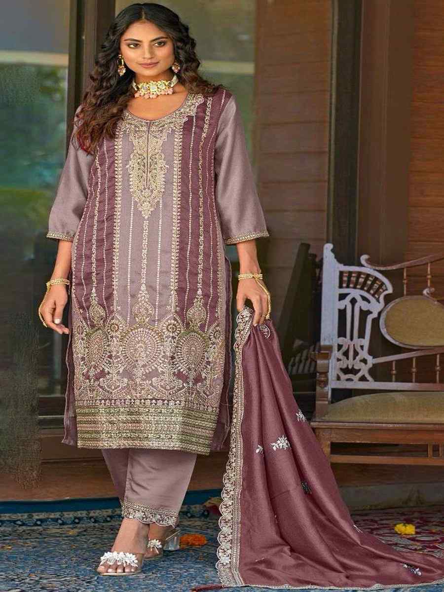 Lavender Vichitra Embroidered Festival Party Pant Salwar Kameez