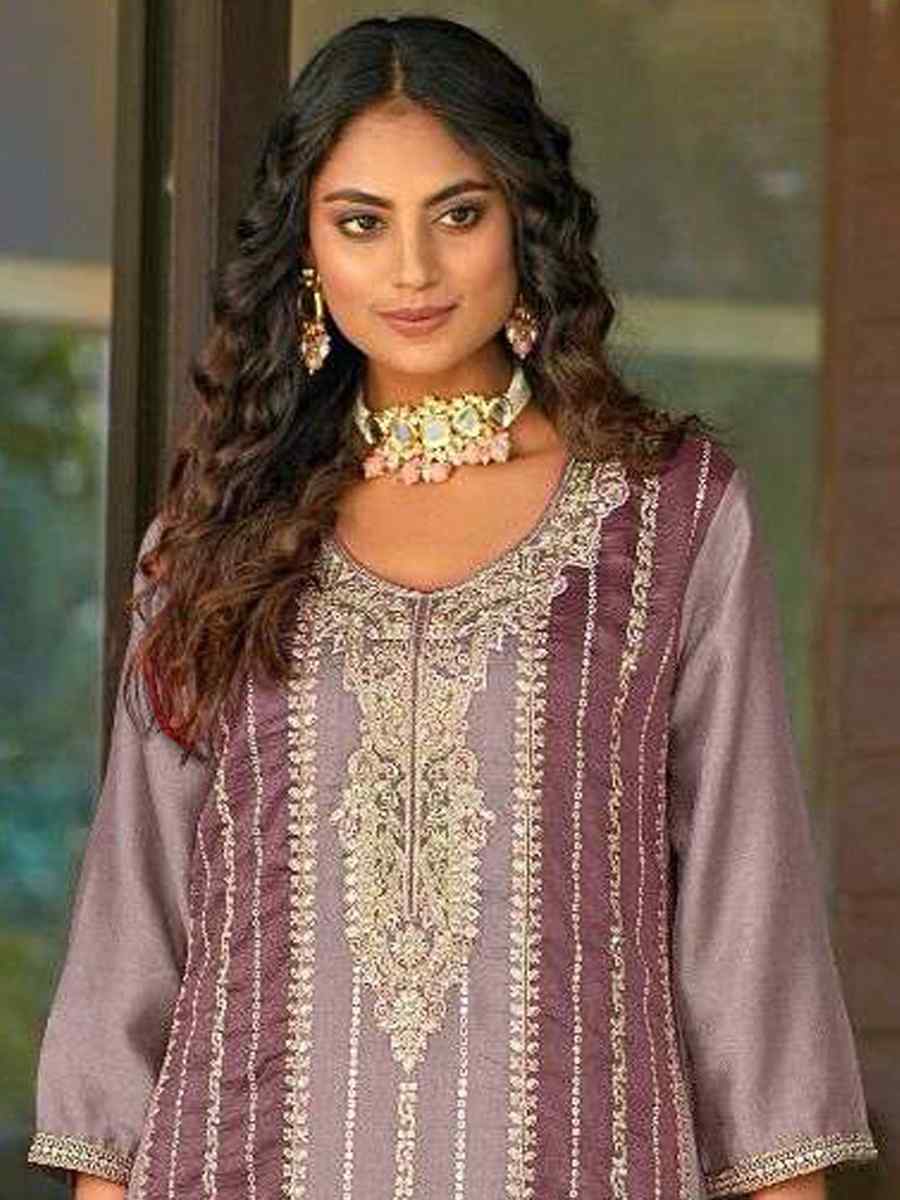 Lavender Vichitra Embroidered Festival Party Pant Salwar Kameez