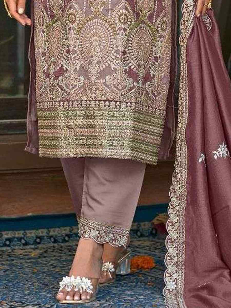 Lavender Vichitra Silk Embroidered Festival Wedding Pant Salwar Kameez