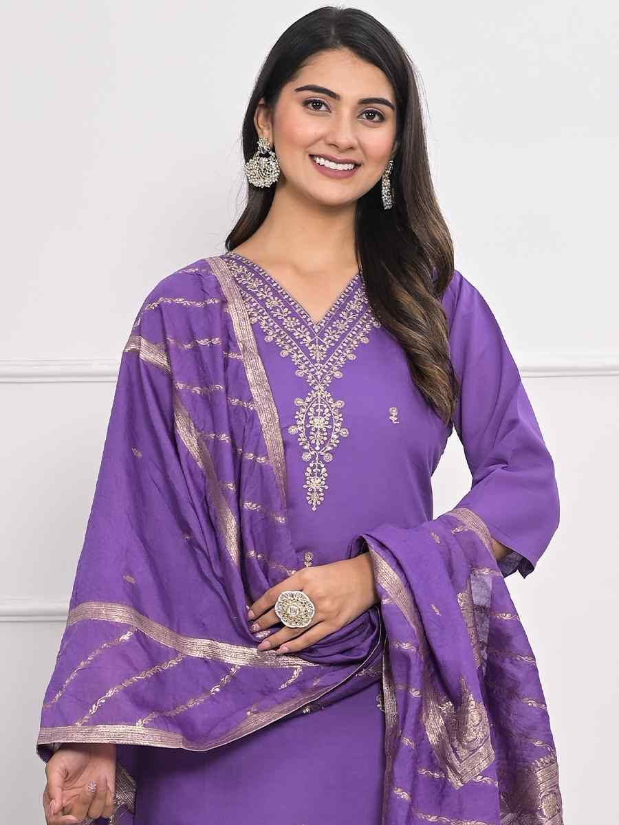 Lavender Viscoce Silk Embroidered Festival Wedding Ready Pant Salwar Kameez