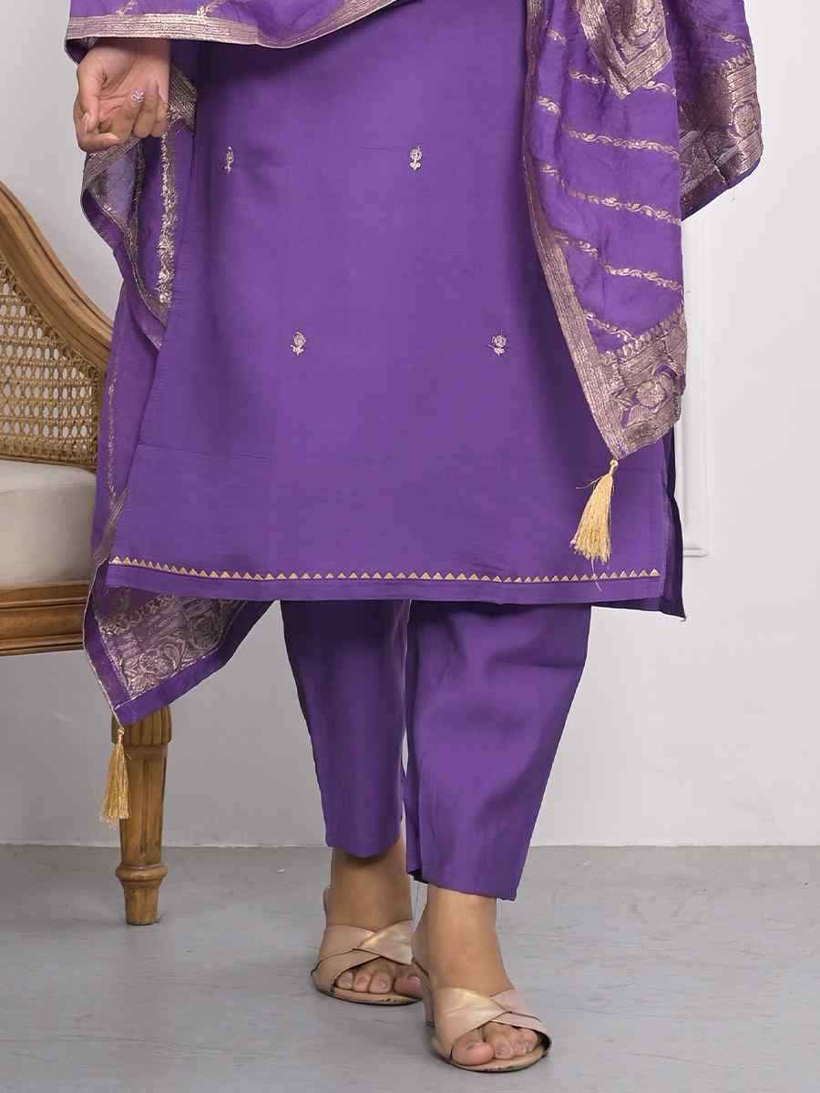 Lavender Viscoce Silk Embroidered Festival Wedding Ready Pant Salwar Kameez