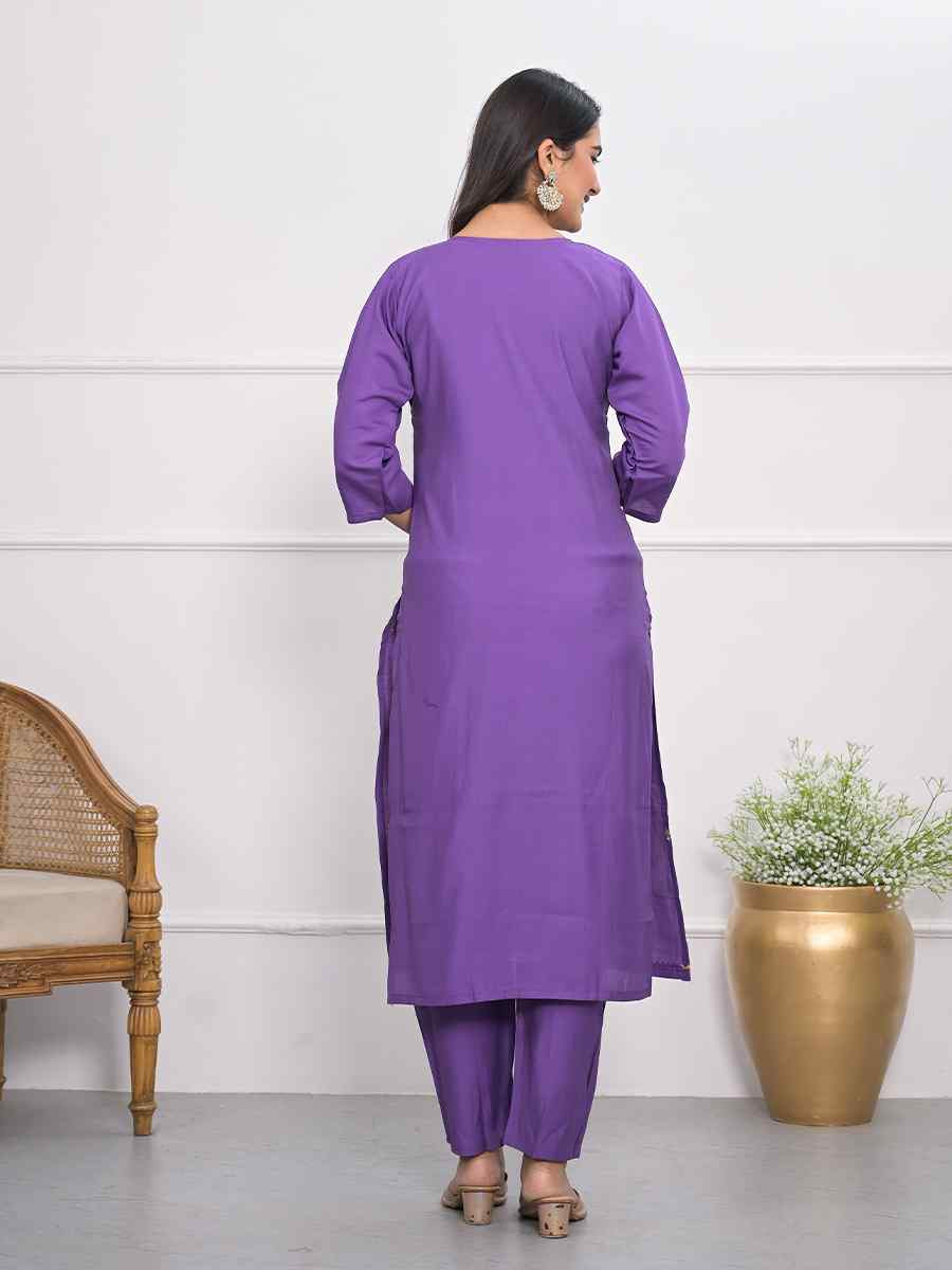 Lavender Viscoce Silk Embroidered Festival Wedding Ready Pant Salwar Kameez