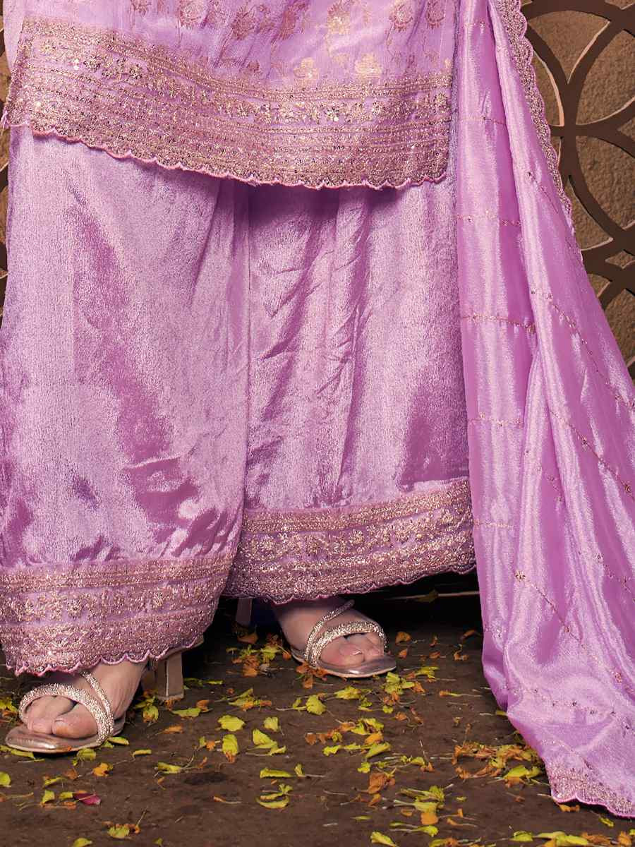 Lavender Viscose Chinon Embroidered Festival Wedding Palazzo Pant Salwar Kameez